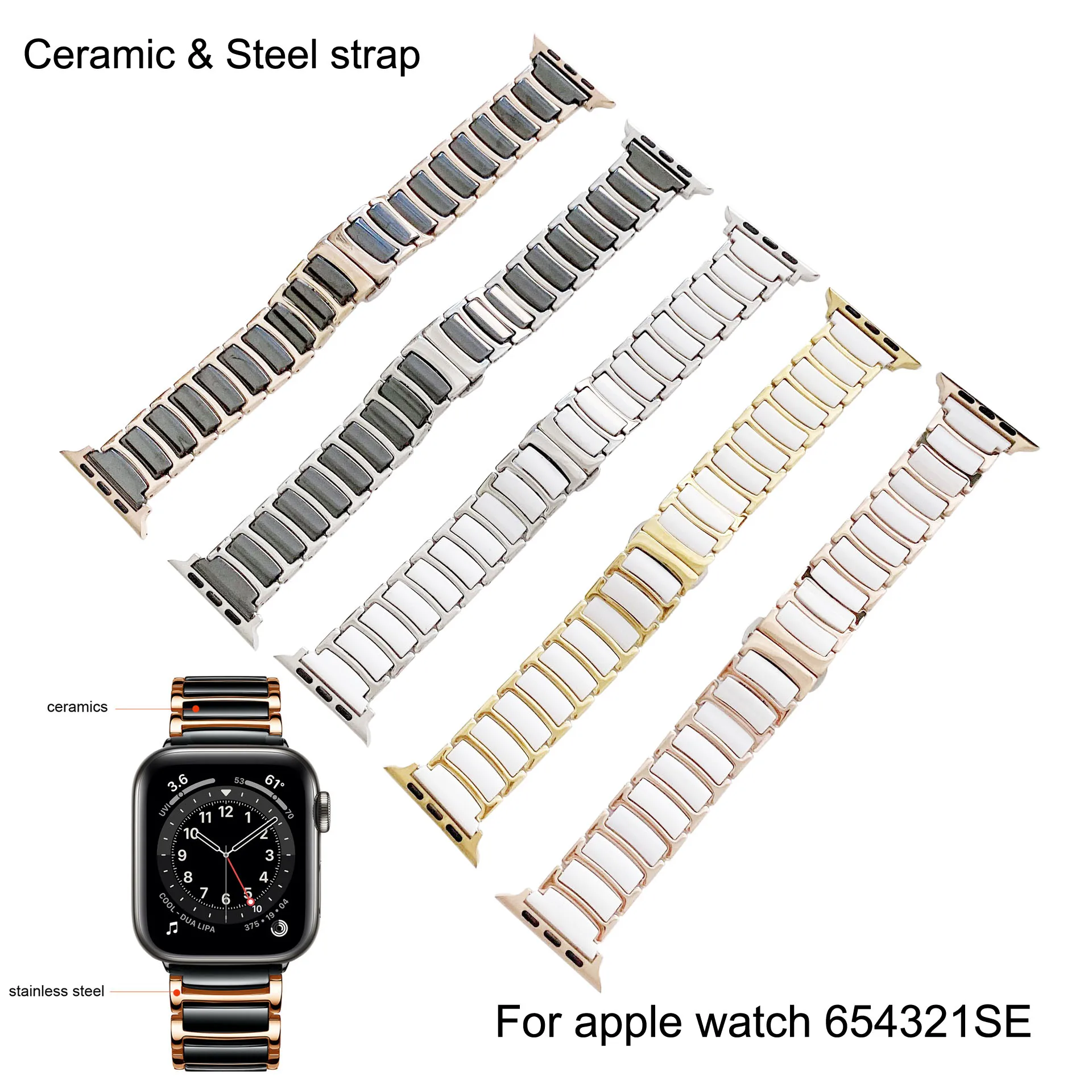 

Ceramic Stainless Steel Watch Band for Apple Watch 6 5 4 3 2 se 40 44mm 38 42mm Replacement Watch Strap Wrist Bracelet Belt