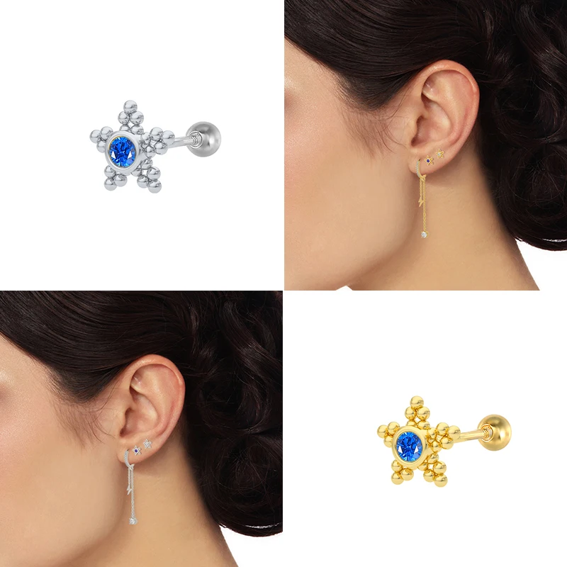 

Aide 925 Sterling Silver Black Blue Crystal Cross Stud Earrings For Women Beads Star Shape Ear Studs Piercing Pendiente Jewelry