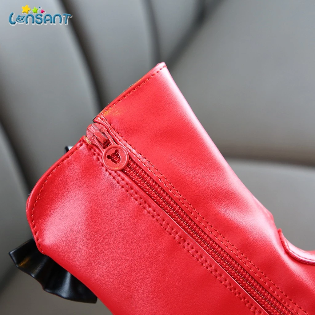 LONSANT модные сапоги для девочек принцесса кружева с бантом искусственная кожа