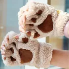 Плюшевые митенки без пальцев, флип-рукавицы с полупальцами, женская зимняя теплая Милая кошка, детская перчатка, рождественские подарки для девочек, 1 пара