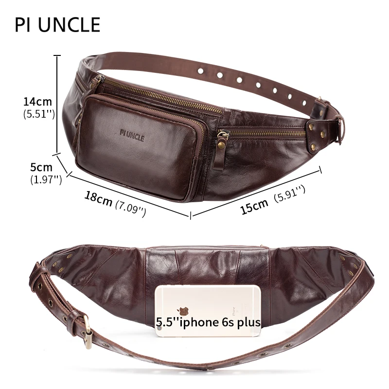 Бренд Винтаж 100% из натуральной воловьей кожи мужская сумка на пояс для мужчин