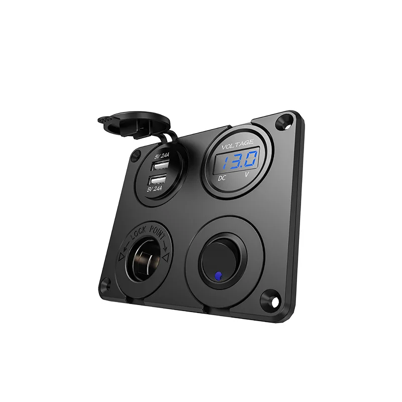 

Universal 4 in 1 Switch Panel 2.4A USB Ports Fast Charger+LED Voltmeter+12-24V Power Socket + On-Off Switch Car Marine Boat RV