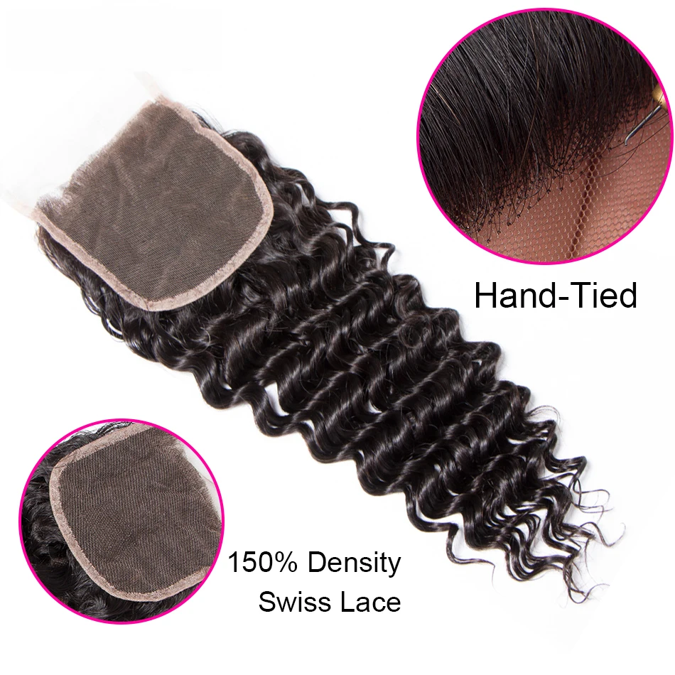 Модные волосы глубокая волна Huamn закрытие 4X4 Кружева Закрытие 100% Remy человеческие