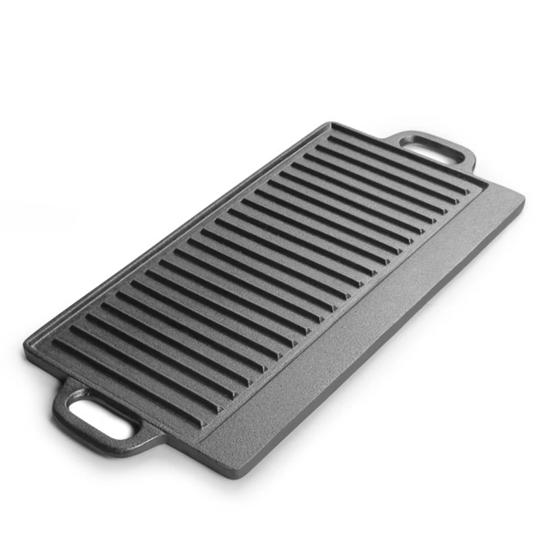 Чугунный непокрытый прямоугольный двусторонний лоток для барбекю в полоску