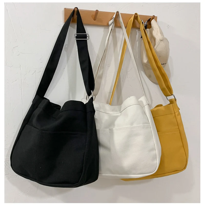 

Large Capacity Students Canvas Shoulder Bags Female Handbags Korean Satchel Cotton Cloth Crossbody Bag Women 2021 School Bag