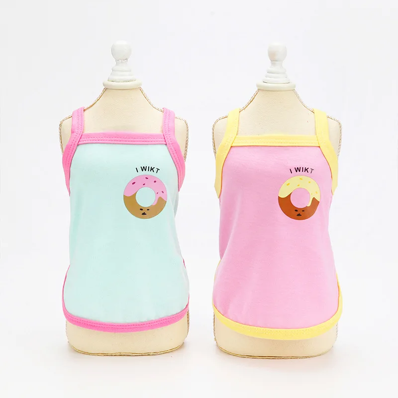 

2021 Cute Sling Vest Mesh Breathable Dog Cat Pet Small and Medium-sized Dog Donuts Print Sleeveless Summer Clothes Dog Shirt