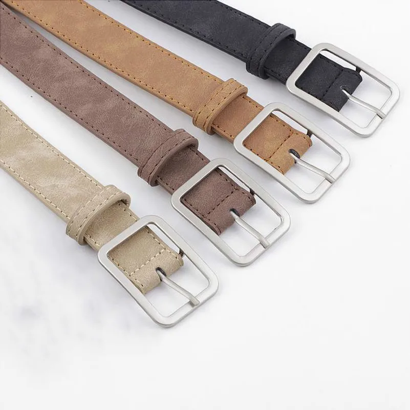 

2020 New Style Square Buckle PU Leather Popular Woman Belt for Ladies' Jeans Decoration Fashion Retro Student rice white Belts