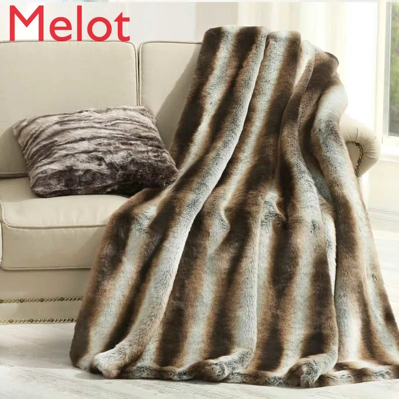 

High-Grade Warm Fur Fur Thickened Striped Brown Bed Blanket Nap Blanket Ornament Blanket Blankets For Beds Fluffy Blanket