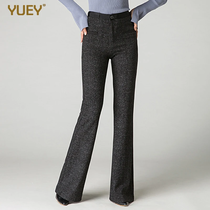 Женские расклешенные брюки для осени и зимы трикотажные на молнии с высокой