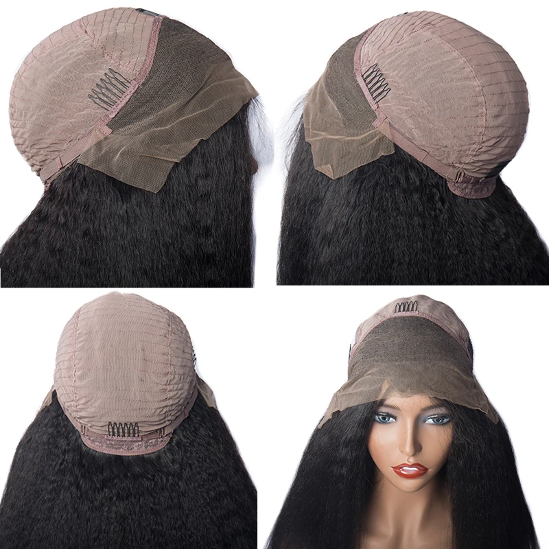 Yaki lisse 13*4 перруке кружево спереди cheveux humain для femme noire 150% де densite Bresilien предварительно plume perruque yaki remy