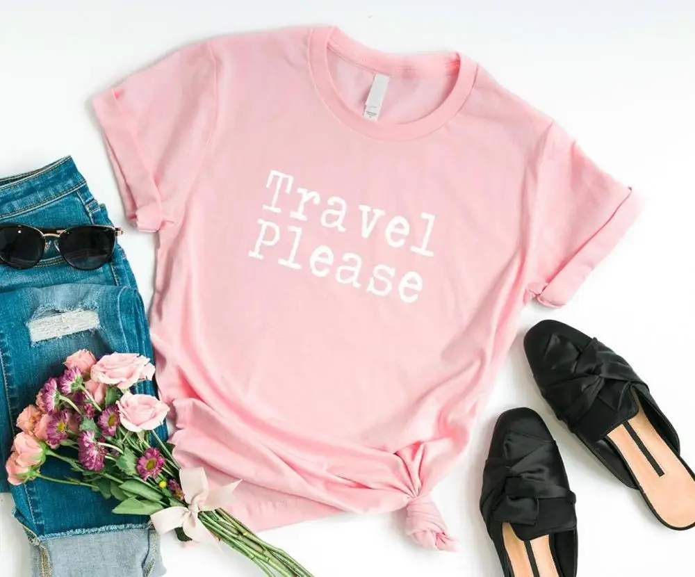 

Women T Shirt Travel Please Letters Print Tshirt Women Short Sleeve O Neck Loose T-shirt Ladies Summer Causal Tee Shirt Clothes