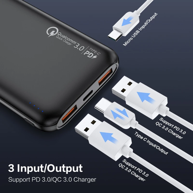 FLOVEME Quick Charger 3.0 Power Bank 10000mAh Portable Charging 3 input PowerBank USB External Battery For Xiaomi iPhone | Мобильные