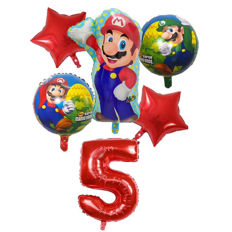 

6pcs Super Mario Balloons 30 inch Number Balloons Boy Girl Birthday Party Mario Luigi Bros Mylar Blue Red Foil Balloon Set Decor