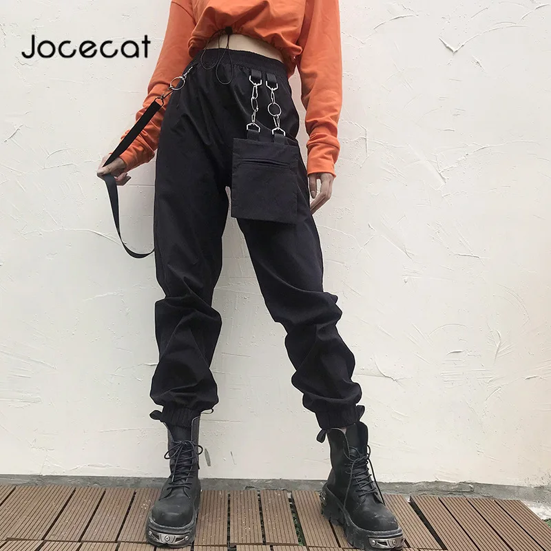 

Женские брюки-багги с высокой талией, брюки-карго с эластичным поясом в стиле панк и готика, 2020