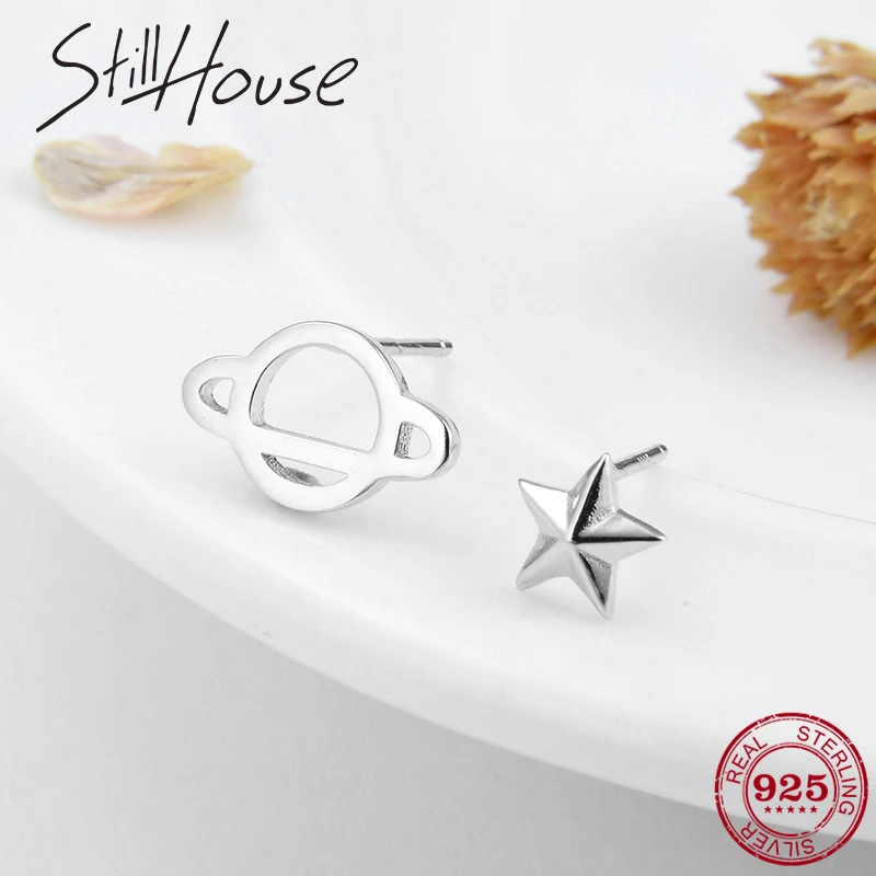 Mysterious Planet love Small Stud earrings for women or mens Earings fashion jewelry Real 925 Sterling Silver Prevent allergy | Украшения и