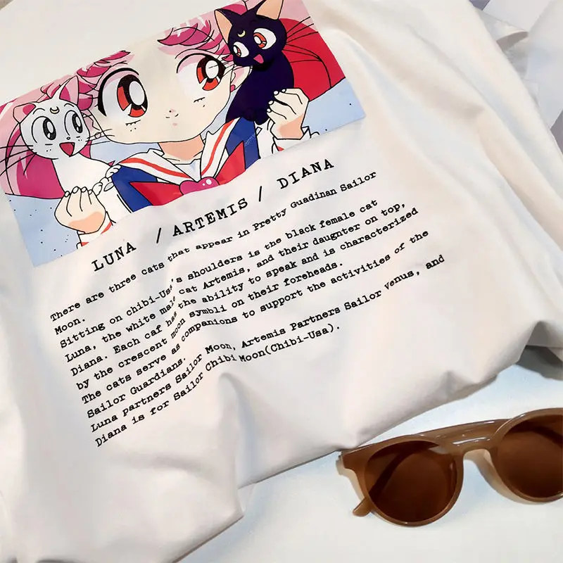 

Sailor Moon Tee Shirt O-Neck White Top Women Summer Fashion Clothes Harajuku Sweet Cartoon Print School Girl Cute Y2k T-Shirt
