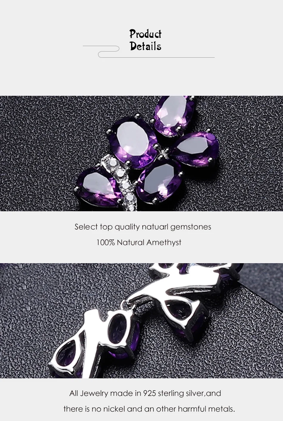 GEM'S балетные 925 пробы серебро 8.32Ct натуральный аметист листья и ветви Висячие серьги для женщин романтические свадебные ювелирные изделия