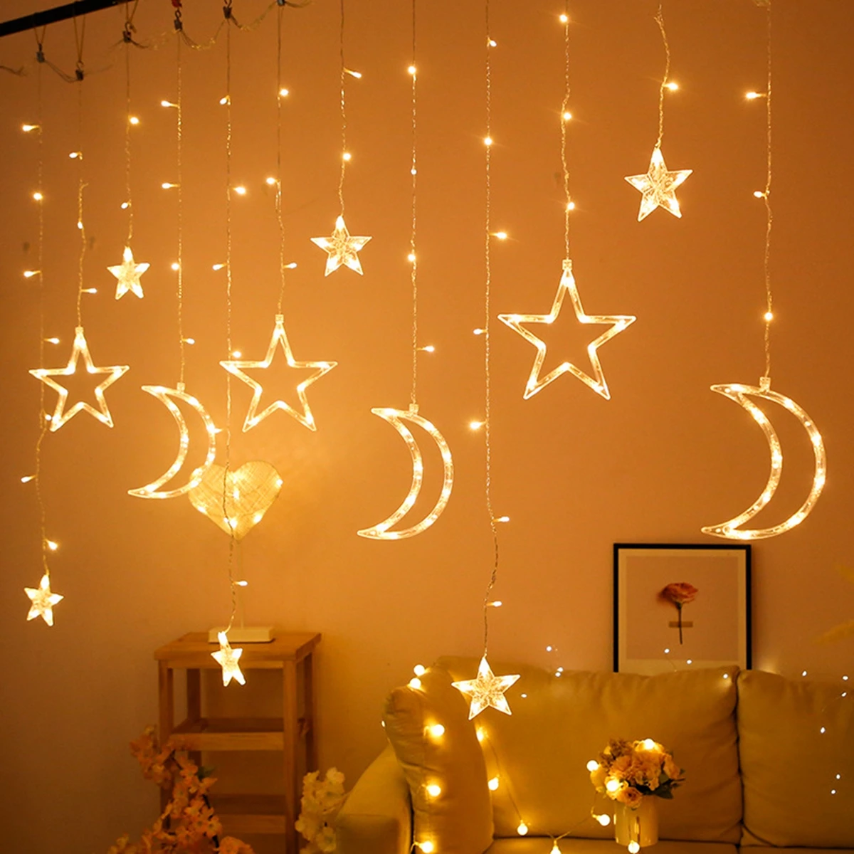 

Eid Mubarak Star Moon Led Curtain Garland String Lights Ramadan Decoration Islam Muslim Party Decor Eid Gifts Eid Lights