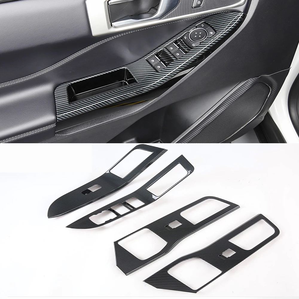 

LHD Carbon Fiber Grain for Ford Explorer 2020 2021 Car Interior Accessories Door Armrest Window Switch Panel Cover Trim 4PCS