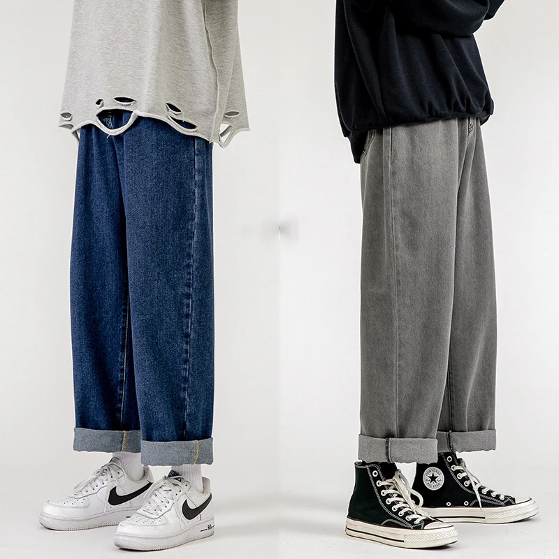 Джинсы мужские свободные прямые с широкими штанинами модные повседневные брюки