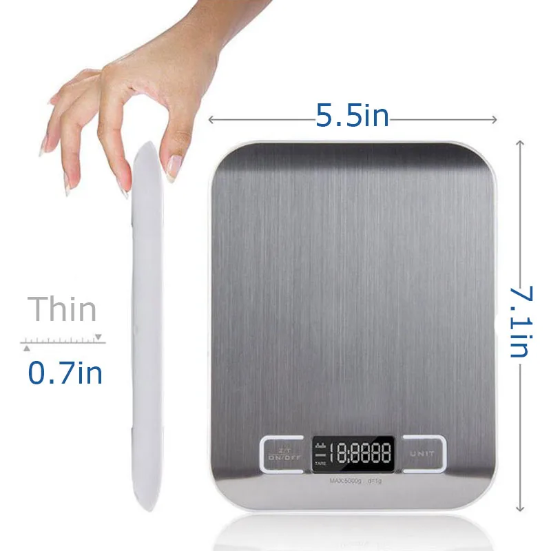 

5kg/0.1g 10kG/0.1g Electronic Scale LED Display Kitchen Silver Food Scaling Libra Flat Stainless Steel Baking Measuring Scales