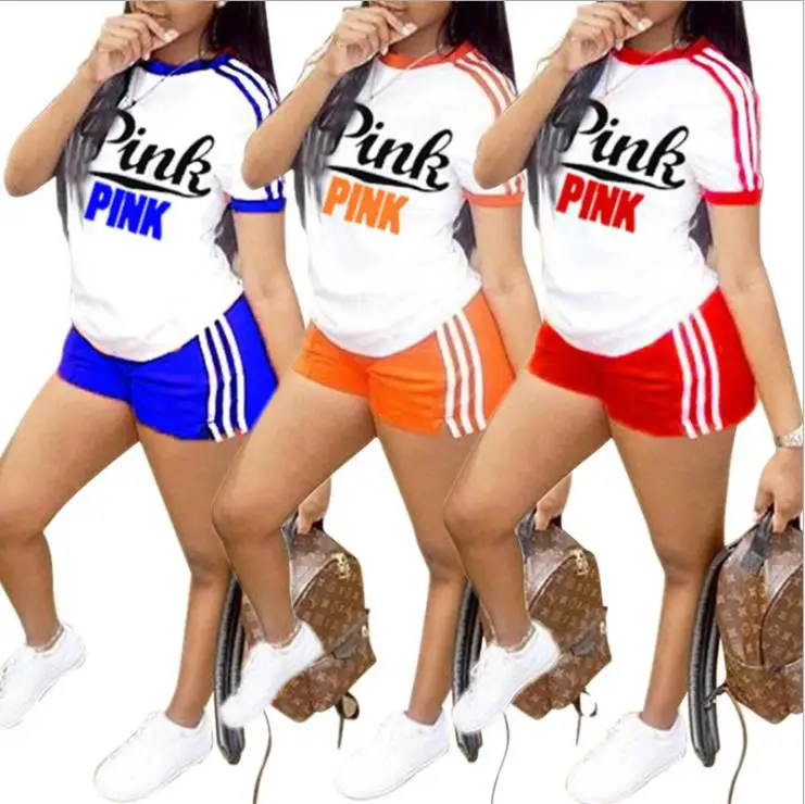 2018 розовый комплект из 2 предметов с буквенным принтом спортивный костюм для