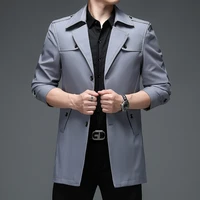 british style men gabardine trench coat autumn casual khaki gray black royalblue single breasted treched outerwear male clothes
