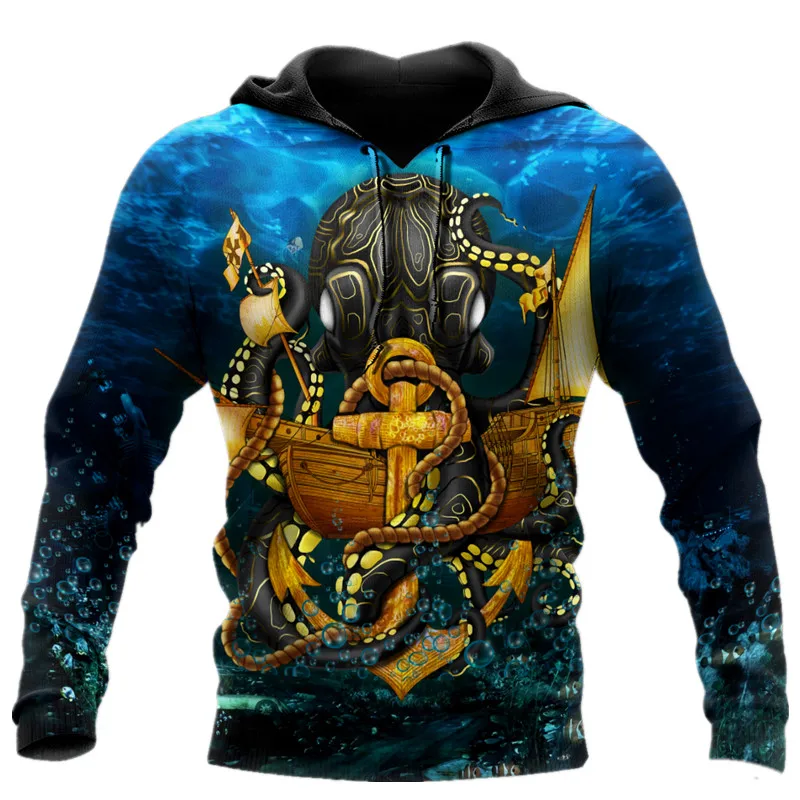 

Fashion new men's zipper hoodie Beihai giant octopus king 3D printing unisex casual jacket pullover street sweatshirt apparel 02