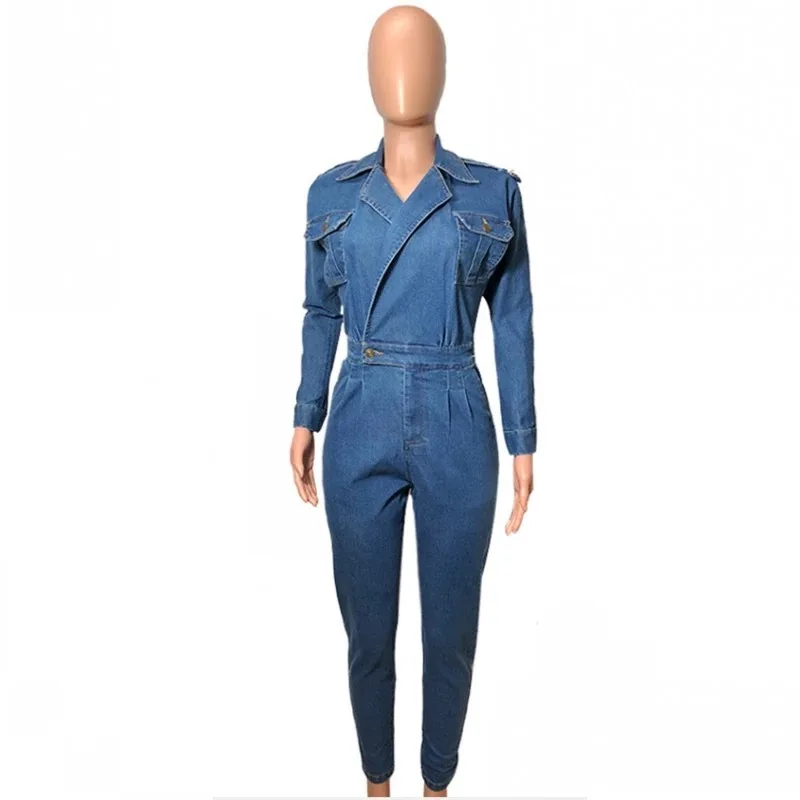 Яркий джинсовый повседневный элегантный комбинезон FABANDAGE с длинным рукавом