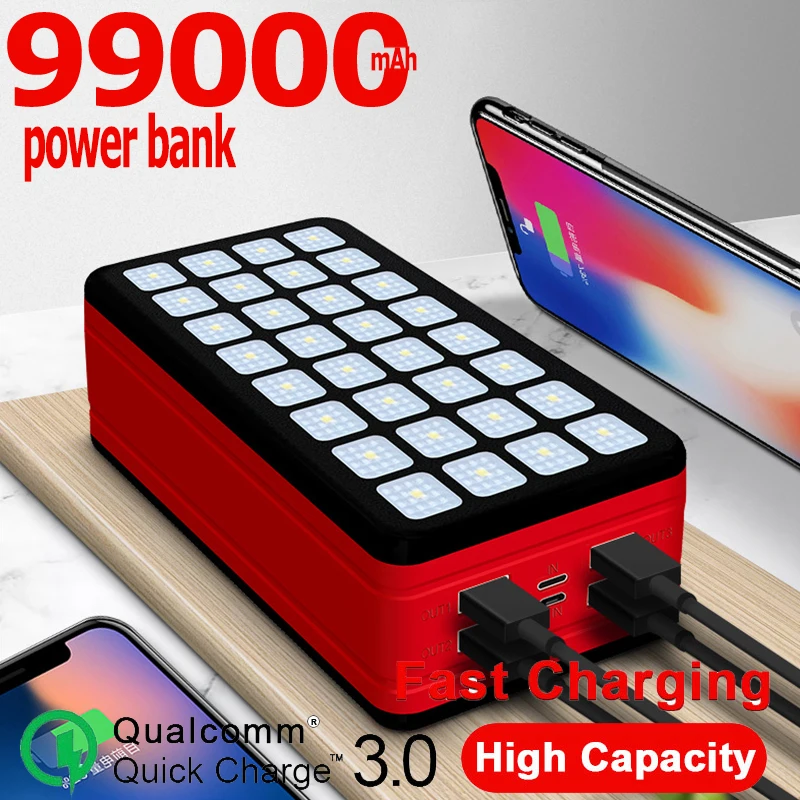 Power Bank 99000 мАч большая емкость портативное зарядное устройство для мобильных
