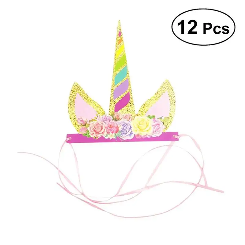 12 шт. вечерние Шапки милый привлекательный Рог единорога с блестками
