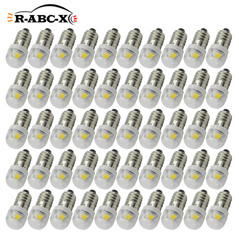 

RUIANDSION Wholesale 50Pcs E10 Screw Thread 3V 6V 12V Lantern Torch LED Bulb 5050 1SMD Status Indicator 6000K 4300K Lampshade