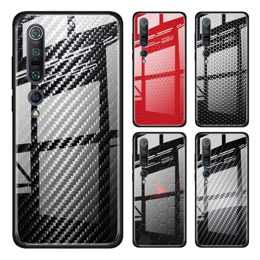 

Carbon Venom Structure Fiber Tempered Glass Cover For Xiaomi Mi 11 Ultra 11i 10T Note 10 CC9 CC9E 9T Lite Pro Phone Case Coque