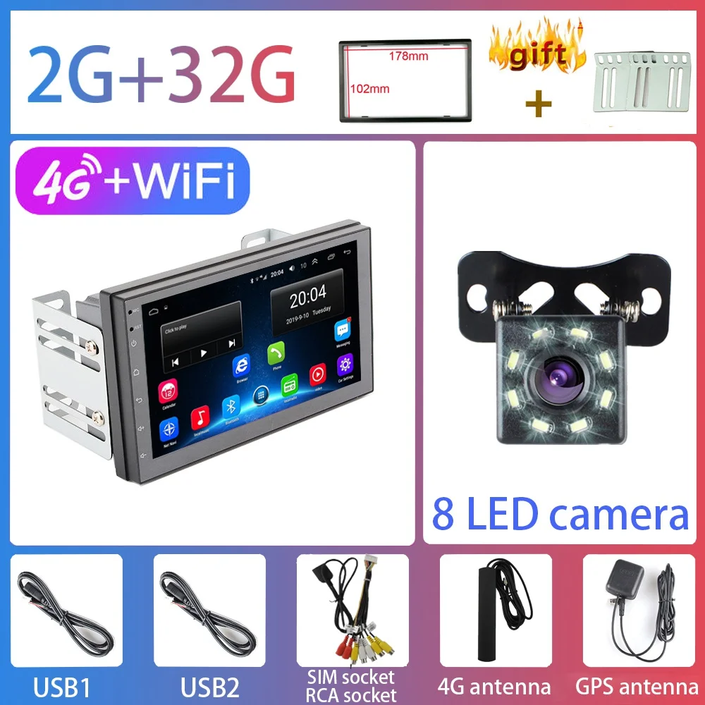 4G-WIFI-2G-32G-8LED 2G+ 32G 2DIN Android 8,1 GO автомобильный DVD мультимедийный плеер для Volkswagen Nissan hyundai Kia Suzuki " автомобильный Радио gps навигация WiFi - Цвет: 4G-WIFI-2G-32G-8LED