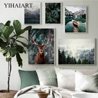 Туман лес пейзаж постер скандинавский горы озеро настенное искусство холст картина природа декоративная картина домашний декор