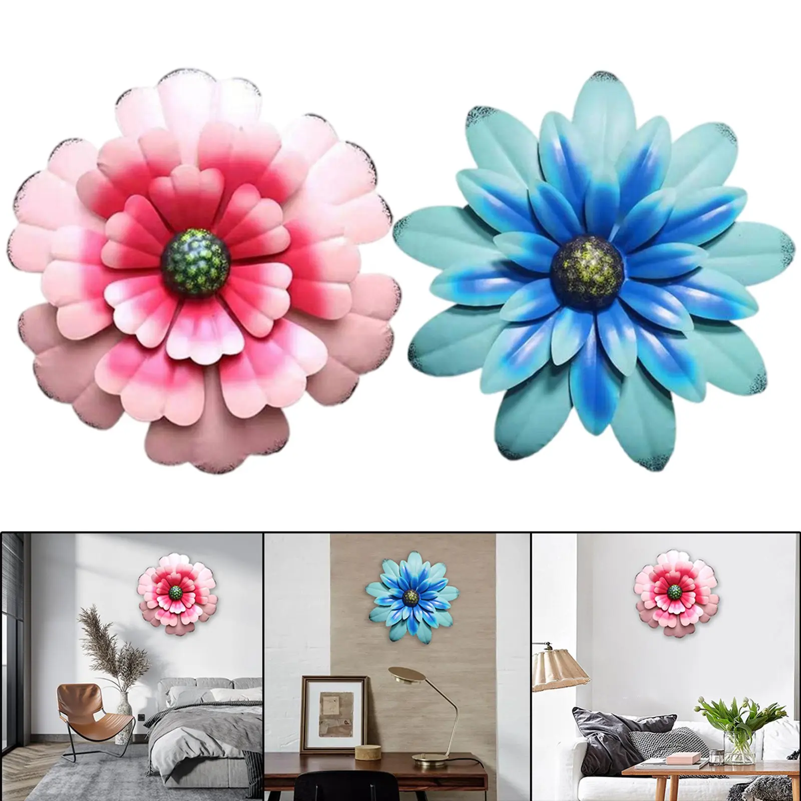 

2xVibrant Metal Flower Wall Sculpture Art Hanging Indoor Outdoor Home Decor