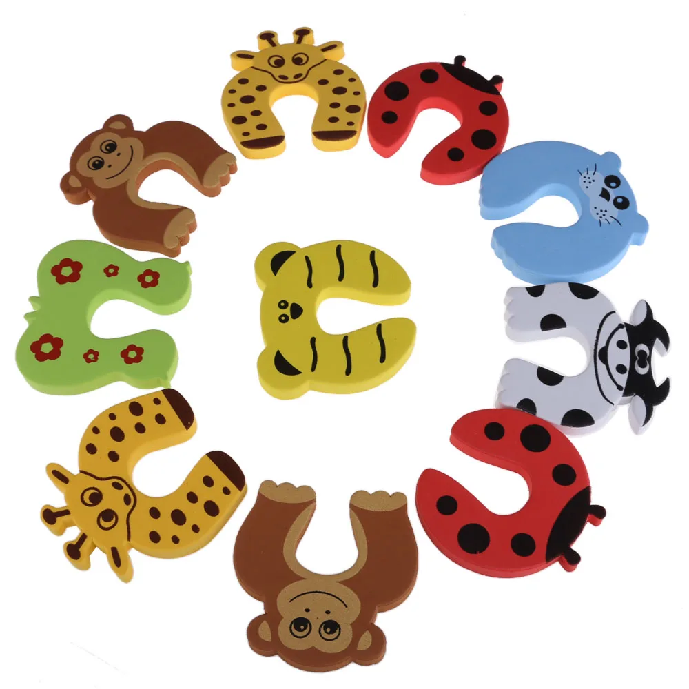Pinza de seguridad con dibujos animados para puerta de ni&ntilde;o, tap&oacute;n de seguridad de mano, Animal bonito, Clip de seguridad para beb&eacute;, 10 unids/set por juego-0