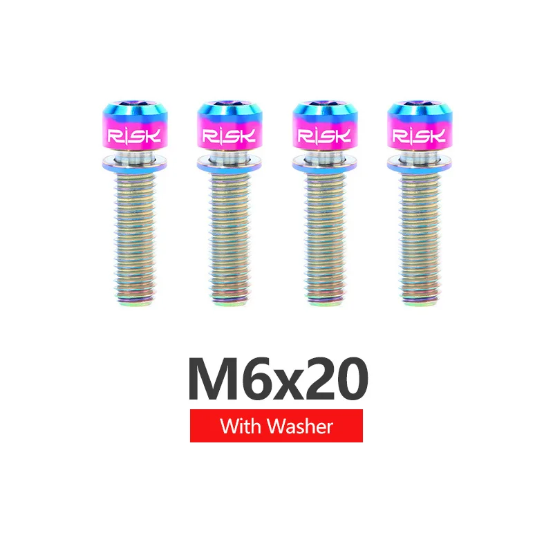 20mm Rainbow Риск 4 шт. M6x18mm M6x20mm титановый сплав дисковый тормоз горного велосипеда крепежные болты шурупы с шайбой для MTB велосипеда - Цвет: 20mm Rainbow