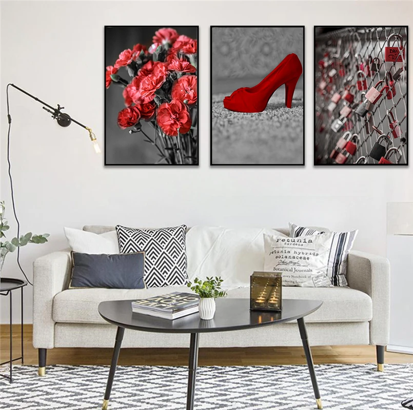 Современный цветной постер цветок Красный Высокий каблук с рисунком картина