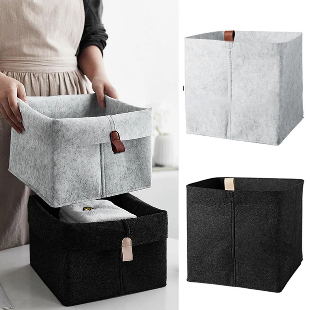 

1pc Felt Basket Living Room Tea Table Black Gray Sundries Storage Basket Cloth Felt Storage Box Bedroom Socks Storage