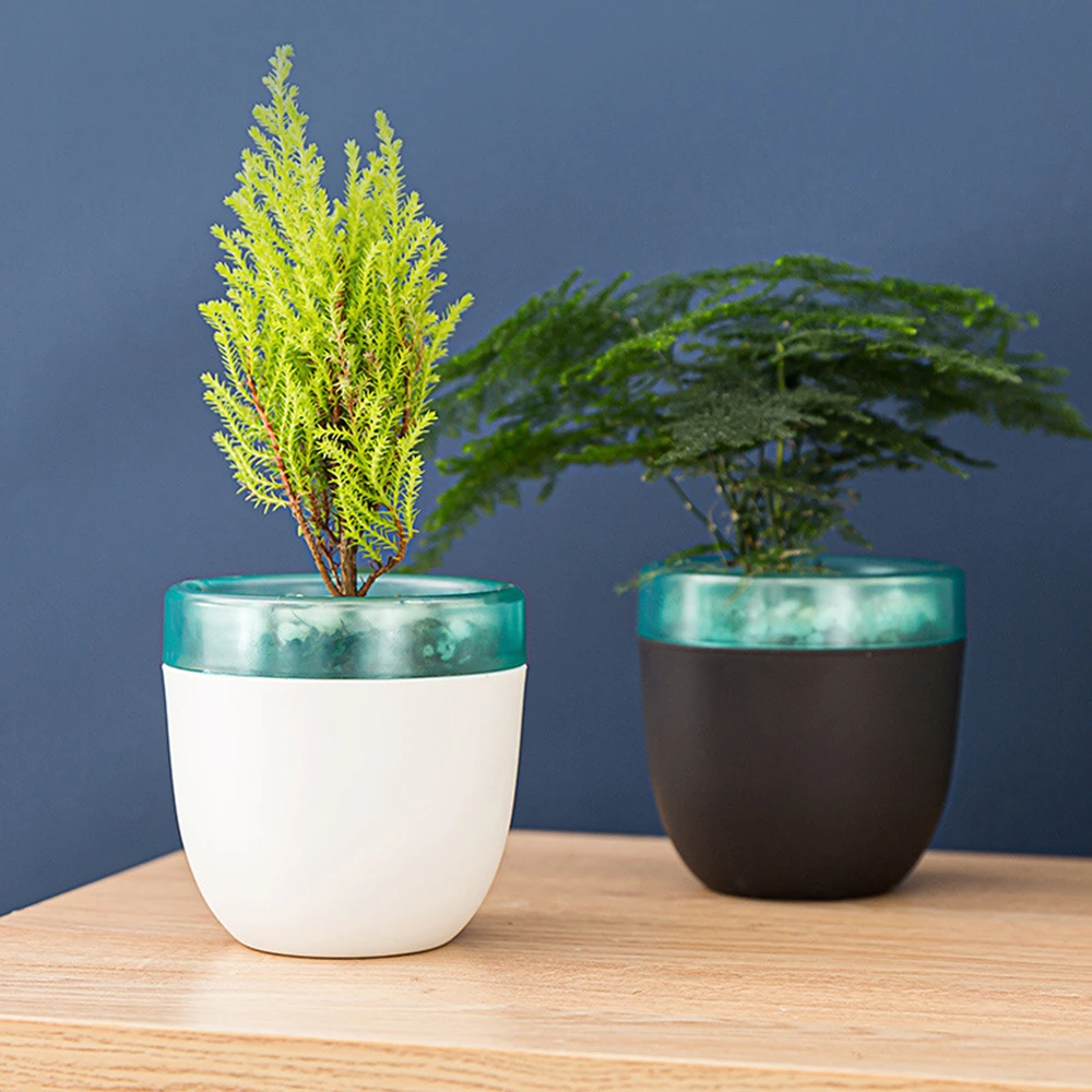 

Nordic Style Self Watering Plant Pot Plastic Round Hydroponic Planter For Flowers Pot With Water Tank Desktop Home Decorative