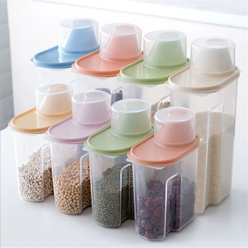 

PP Food Storage Box Plastic Clear Container Set with Pour Lids Household Kitchen Storage Bottles Jars Dried Grains Tank 1.9L-3LL