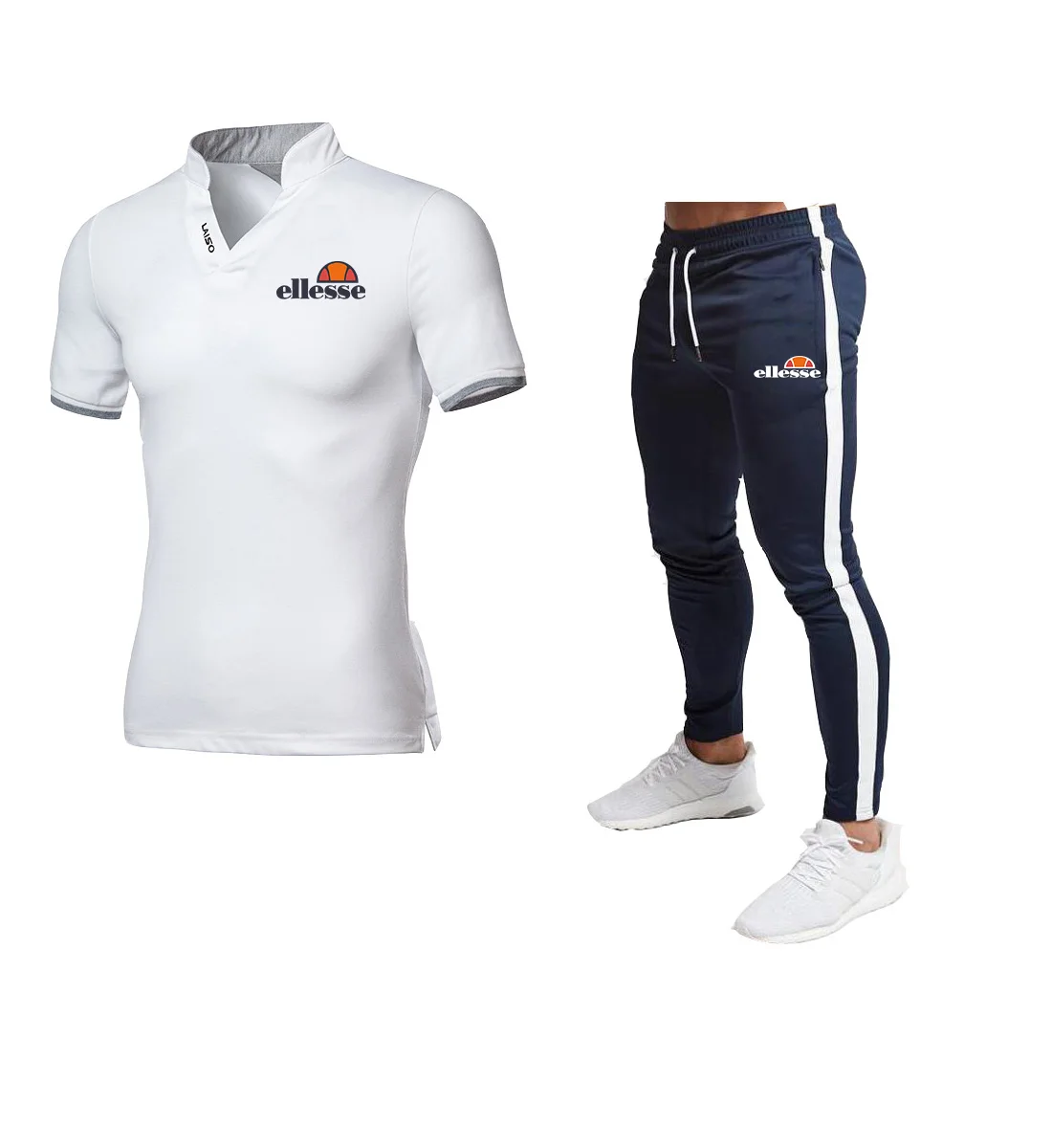 

Summer new men's business self-cultivation casual solid color printing stand-up collar polo shirt short-sleeved t-trousers
