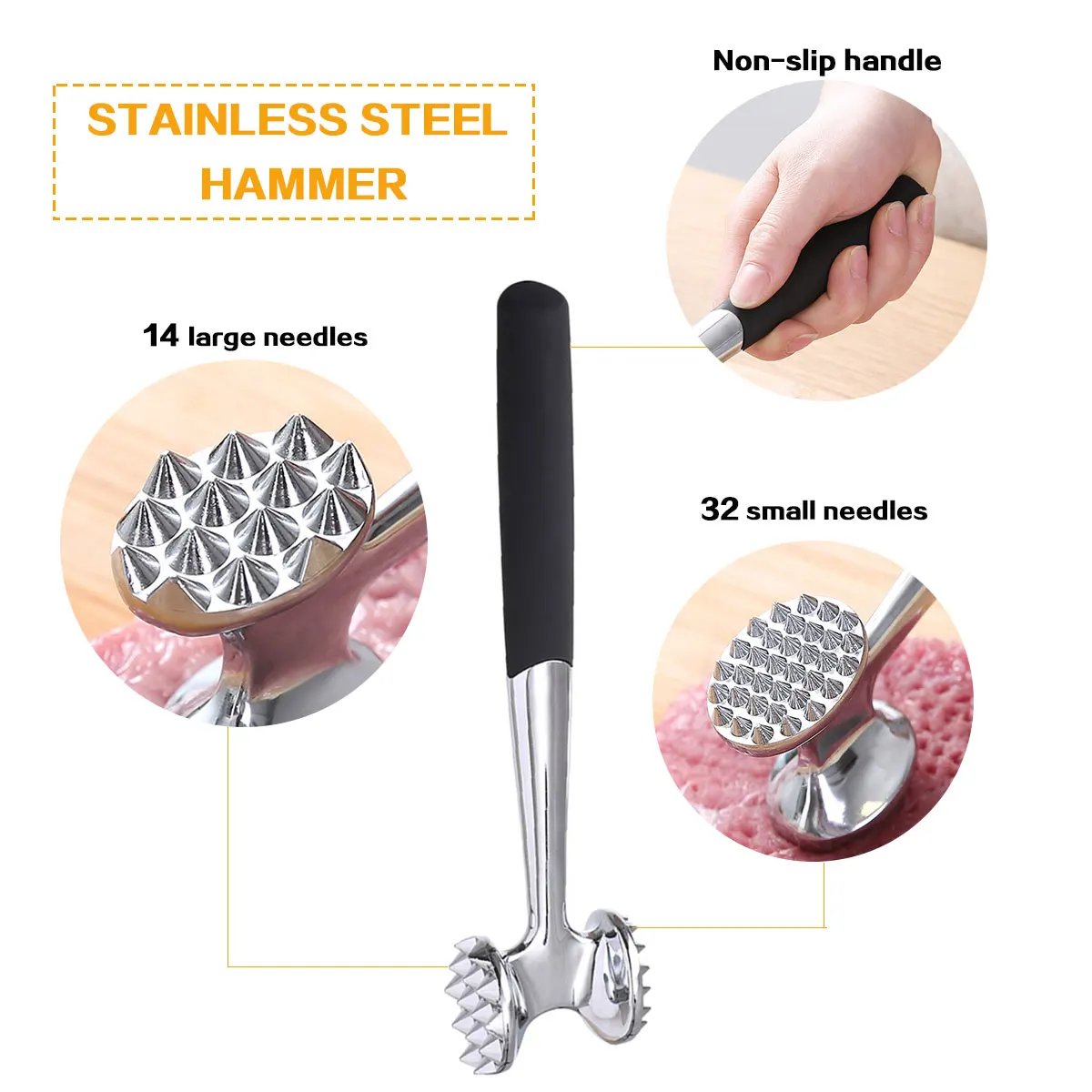 Профессиональный молоток из нержавеющей стали для мяса двухсторонний стейка
