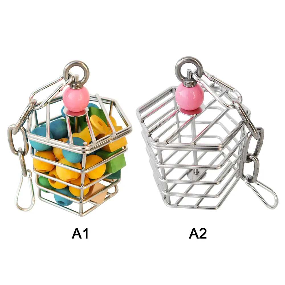 

Stainless Steel Parrot Foraging Toy Pet Bird Toy Squirrel Stainless Steel Food Cage Parrot Toy Hanging Chew Toy With Block Insid