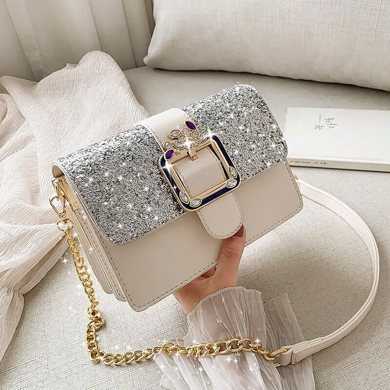 

Женская Бриллиантовая сумка через плечо на цепочке через плечо блесток сумка с блестками кожа женская вечерняя сумочка Сумочка Эксклюзивн...