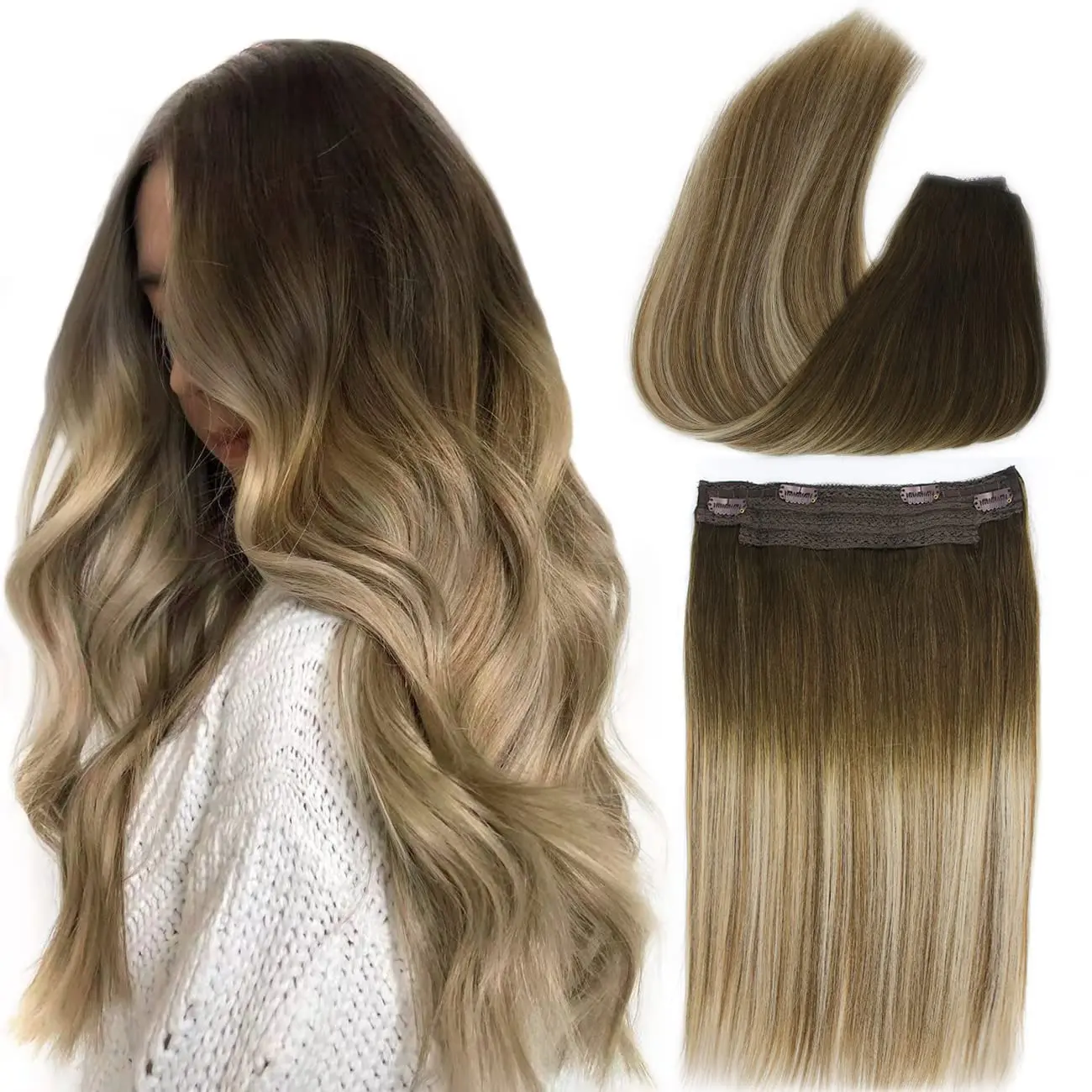 

Натуральные накладные волосы popakku с ореолом, натуральные человеческие волосы с эластичной резинкой, 100 г, выделенная пепепельная блондинка ...