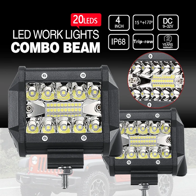 CARCTR 1 шт. Автомобильный светодиодный светильник бар 4 дюйма 60 Вт внедорожный