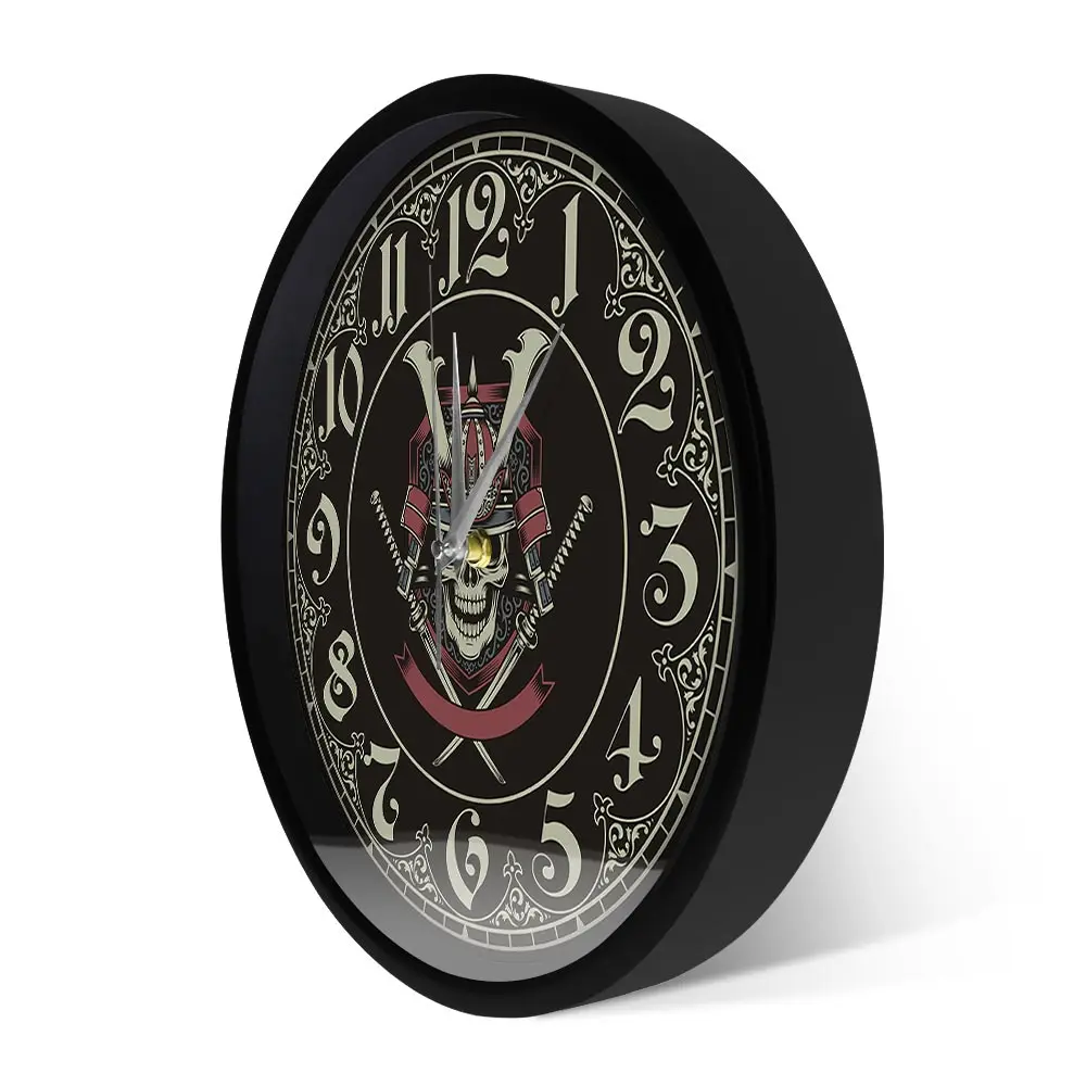 Японские Настенные часы с черепом воином Самураем бесшумными не тикающими