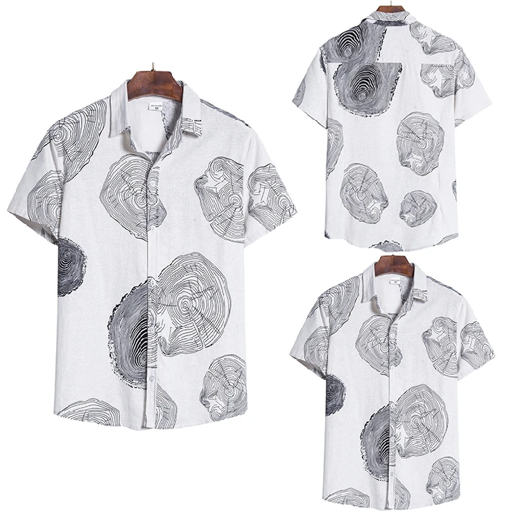 

2020 Африканская Этническая серия темных цветов, Повседневная стильная льняная рубашка с коротким рукавом и принтом, Высококачественная Муж...